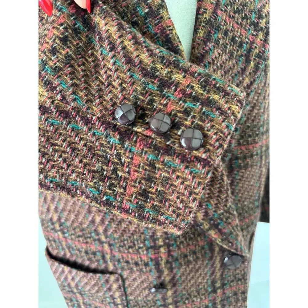 VTG Giorgio Sant’Angelo Plaid Tweed Wool Blazer Jacket Sz 14 Brown/Red Academia